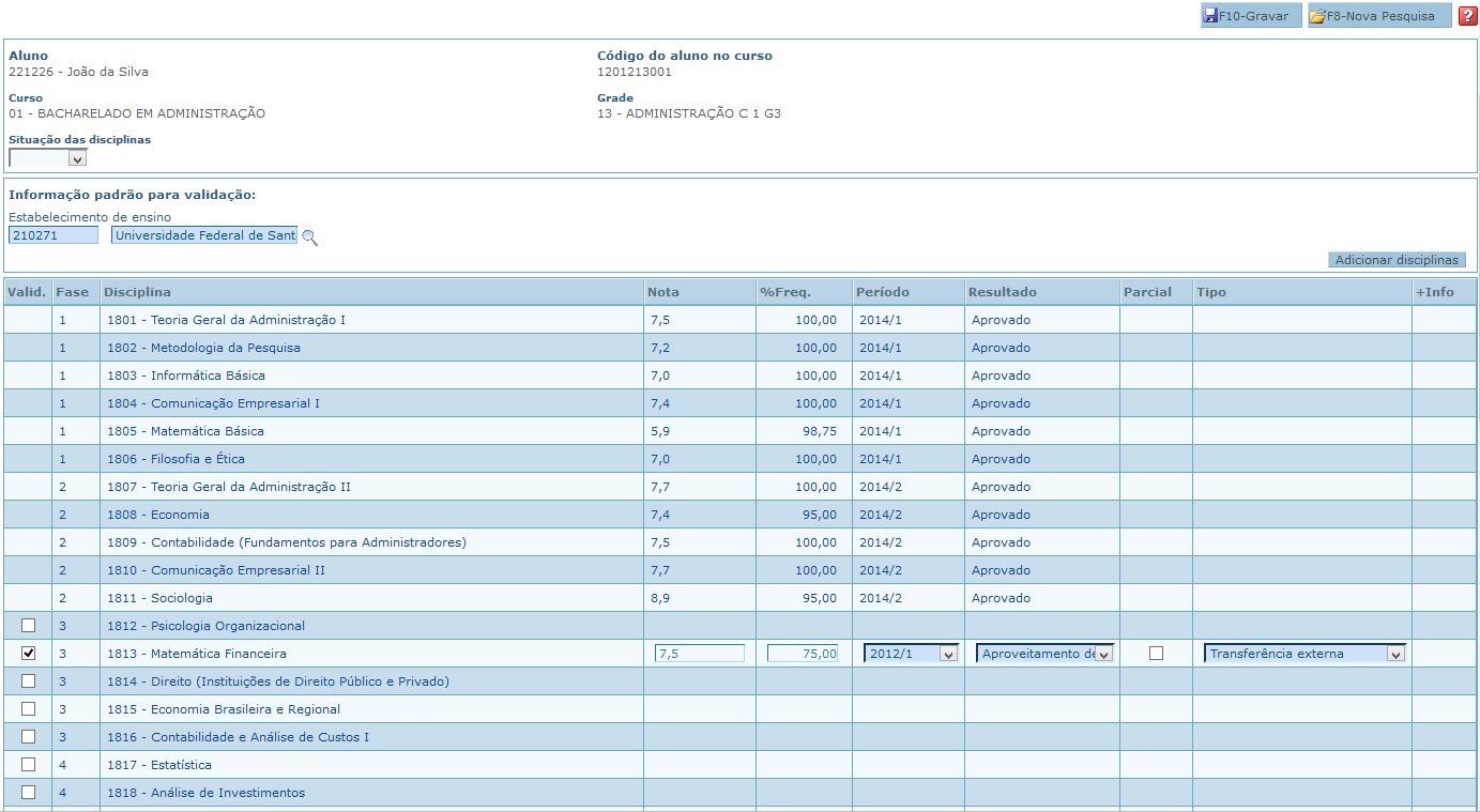 Lista disciplinas